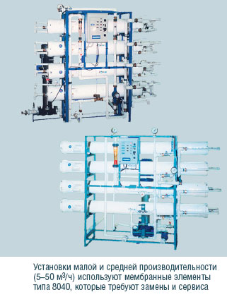Установки малой и средней производительности (5–50 м3/ч) используют мембранные элементы типа 8040, которые требуют замены и сервиса