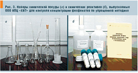 Рис. 3. Наборы химической посуды (а) и химических реактивов (б), выпускаемые ООО НПЦ «ХИТ» для контроля концентрации фосфонатов по упрощенной методике