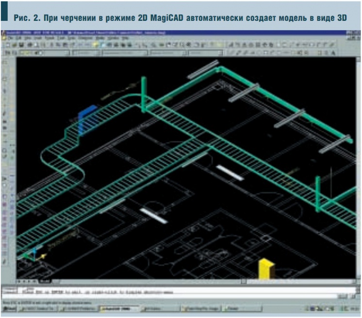 Рис. 2. При черчении в режиме 2D MagiCAD автоматически создает модель в виде 3D