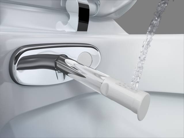 Унитаз с гигиеническим душем при максимальной интенсивности струи расходует всего 0,5 литра воды за смыв.