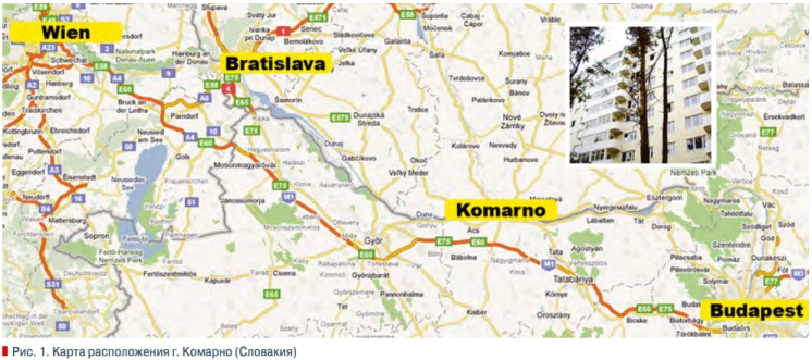 Рис. 1. Карта расположения г. Комарно (Словакия)
