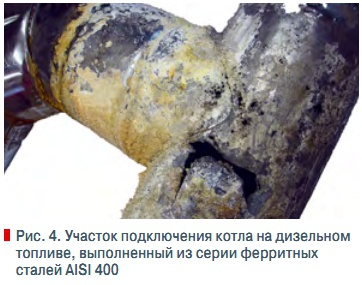 Рис. 4. Участок подключения котла на дизельном  топливе, выполненный из серии ферритных  сталей AISI 400