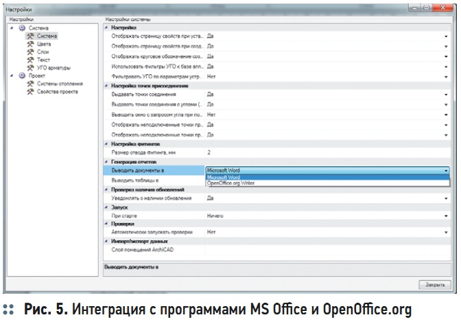 Рис. 5. Интеграция с программами MS Oﬃce и OpenOffice.org