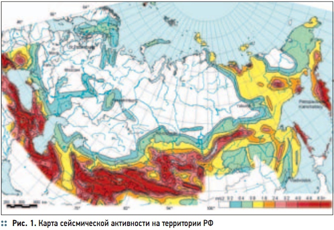 Рис. 1. Карта сейсмической активности на территории РФ