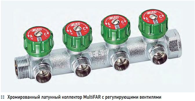Хромированный латунный коллектор MultiFAR с регулирующими вентилями