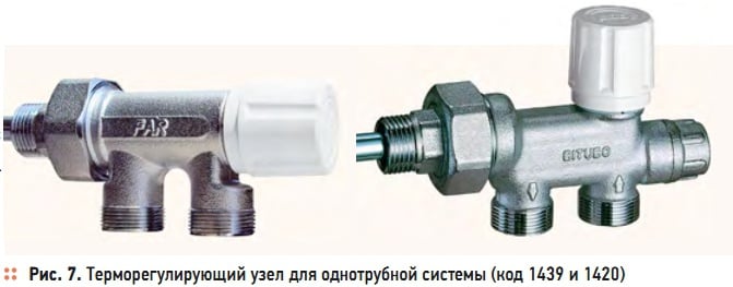 Рис. 7. Терморегулирующий узел для однотрубной системы (код 1439 и 1420)