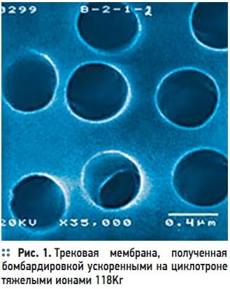 Рис. 1. Трековая  мембрана,  полученная бомбардировкой ускоренными на циклотроне тяжелыми ионами 118Kr