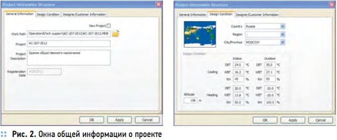 Рис. 2. Окна общей информации о проекте