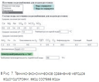 Рис. 7. Технико-экономическое сравнение методов водоподготовки, ввод состава воды