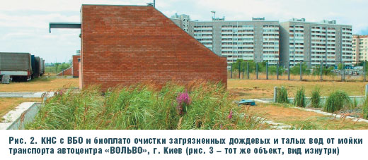 Рис. 2. КНС с ВБО и биоплато очистки загрязненных дождевых и талых вод от мойки транспорта автоцентра «ВОЛЬВО», г. Киев (рис. 3 – тот же объект, вид изнутри)