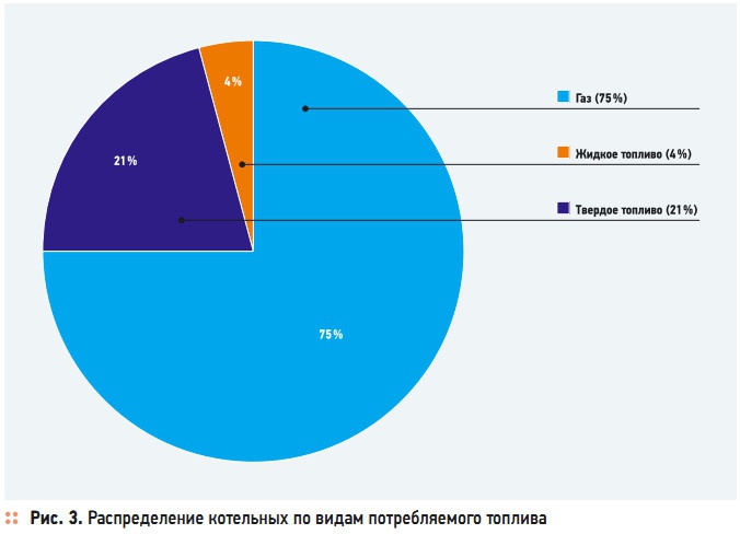 Рис. 3. Распределение котельных по видам потребляемого топлива