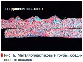 Рис. 6. Металлопластиковые трубы, соединенные внахлест