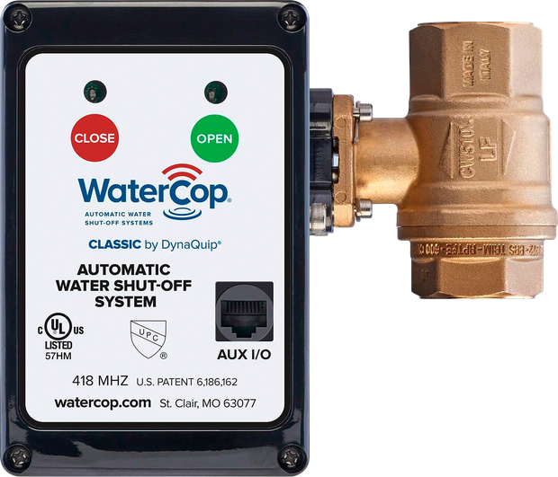 Контроллер WaterCop Classic с кнопками CLOSE и OPEN и шаровой кран из латуни с электроприводом